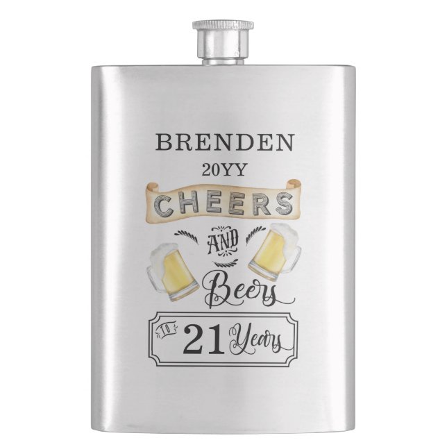 Cheers and Bers to 21 Years Birthday  Flachmann (Vorderseite)