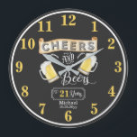 Cheers and Bers to 21 Years Birthday Große Wanduhr<br><div class="desc">Feiern Sie Ihren 21. Geburtstag stilvoll mit diesem rustikalen "Cheers and Biere" Vintagen Barroom-Design.  Composite Design von Holiday Hearts Designs (Rechte vorbehalten).</div>