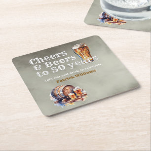 Cheers Beers 50 Jahre Schwarzer Rauchiger Herren G Rechteckiger Pappuntersetzer