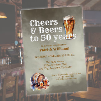 Cheers Beers 50 Years Black Smokey Männer Geburtst Einladung