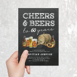 Cheers & Beers 60. Geburtstagsparty Einladung<br><div class="desc">Rustikale Erwachsene 60. Geburtstagsfeier Einladungen mit einem Kalkboard Hintergrund,  eine Auswahl von Aquarellbieren,  Brezel und ein Bierfass,  das Sprichwort "Juers & Biers bis 60 Jahre" und eine moderne Party-Vorlage,  die leicht zu personalisieren ist.</div>