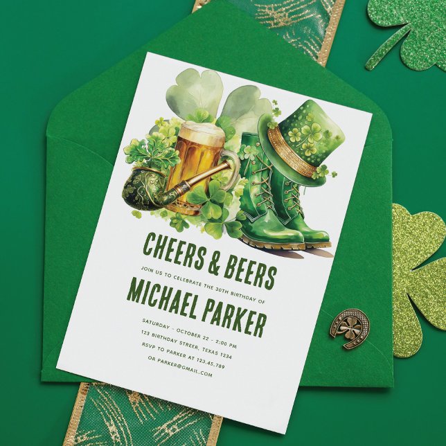 Cheers Beers Adult Birthday St. Patrick's Day Einladung (Von Creator hochgeladen)