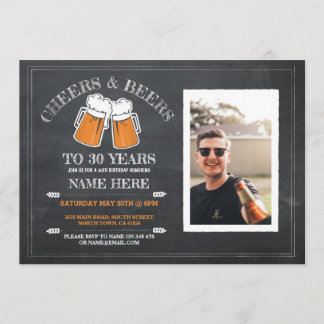 Cheers & Beers Birthday Chalk Party Foto Einladung