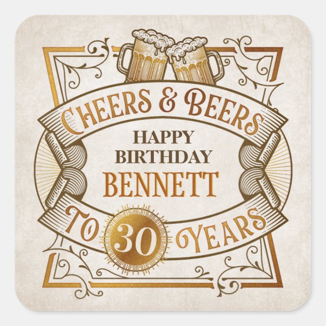 Cheers Beers Birthday Quadratischer Aufkleber (Vorderseite)