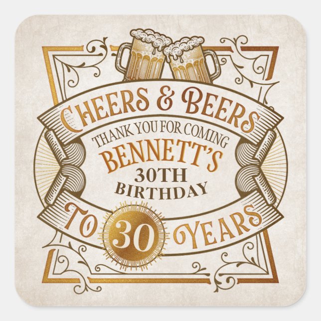 Cheers Beers Birthday Quadratischer Aufkleber (Vorderseite)