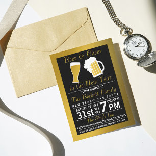 Cheers & Beers Black & Gold Silvester Party Einladung