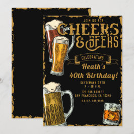 Cheers & Beers Gold Black Pub Bar Geburtstagsparty Einladung