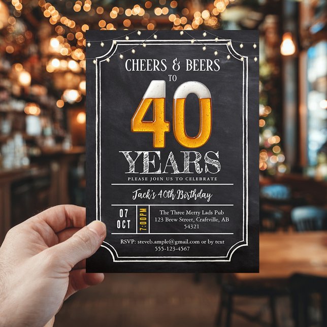 Cheers & Beers Men's 40th Birthday Invitation (Raise a glass to 40 years of good times with this Cheers & Beers 40th Birthday Invitation!)