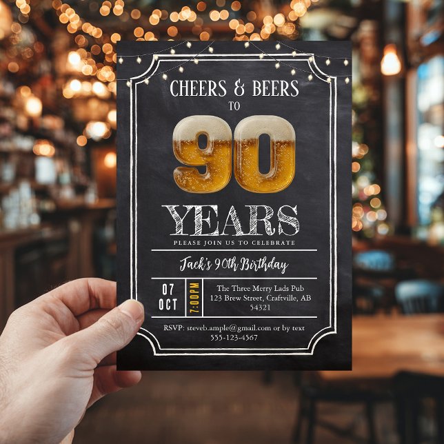 Cheers & Beers Men's 90th Birthday Invitation (90th birthday invite, cheers and beers party
)