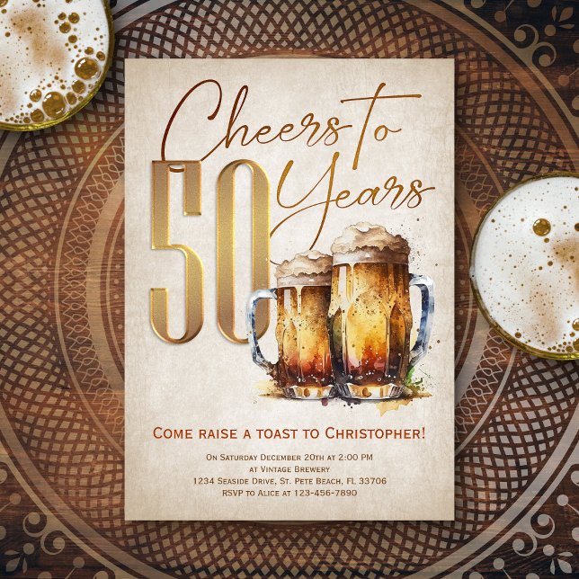 Cheers & Beers Mens Funny 50. Geburtstag Einladung (Von Creator hochgeladen)
