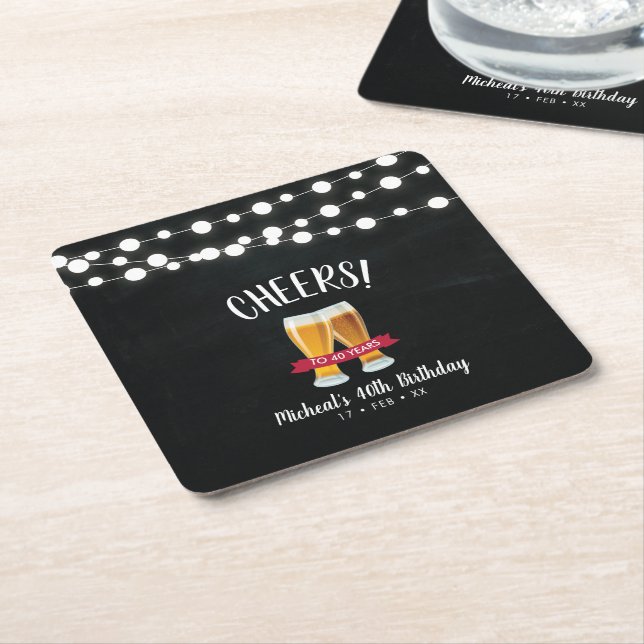 Cheers Beers | Rustikales Erwachsener 40. Geburtst Rechteckiger Pappuntersetzer (angewinkelt)