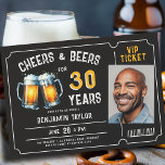Cheers Beers Ticket Men Rustikales 30. Foto Einladung<br><div class="desc">Sie suchen nach Männergedanken zum 30. Geburtstag? Diese rustikalen Geburtstagsfeier mit einem Party-Thema, das eine Illustration von zwei Biersorten, dem Titel "Cheers and Beers", einem Ticketrahmen und einer Fotovorlage enthält, sind nur die.. Tickets, um Ihren Mann stilvoll zu feiern. Diese Party Einladungen zum 30. Geburtstag für Männer mit einem Bierthema...</div>
