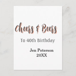 Cheers & beers to 40th birthday gray name year sin postkarte