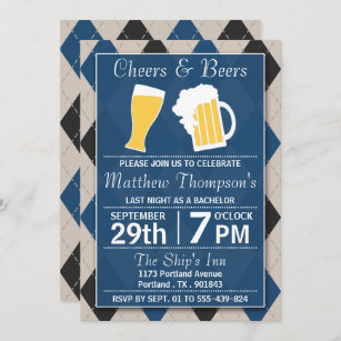 Cheers & Beers Trendy Blue Bachelor Party Einladung