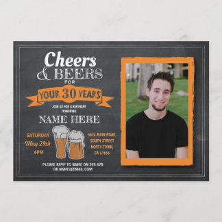 Cheers & Bier Geburtstags-Foto Chalk Mens Einladun Einladung