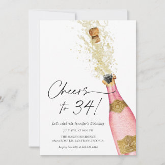 Cheers Birthday Pink und Gold Foto Einladung