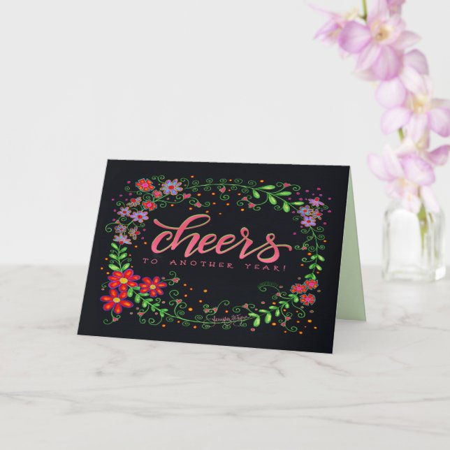 Cheers Birthday Wreath Hübsch Floral Happy Karte (Orchidee)