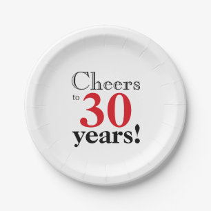 Cheers bis 30 Jahre Retrokirschrot cool Pappteller
