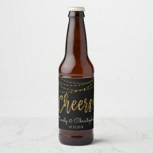 Cheers Black and Gold Foil String Lights Bierflaschenetikett