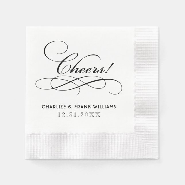 Cheers Black Calligraphy Custom Wedding Serviette (Vorderseite)