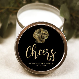 Cheers Black Gold Coastal Beach Hochzeit Runder Aufkleber