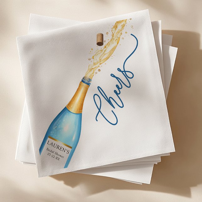 Cheers Blue Champagne Pop Brautparty Napkins Serviette (Cheers Bridal Shower Napkin Design)