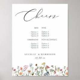 Cheers Boho Colorful Wild Blume Wedding Bar Menu Poster