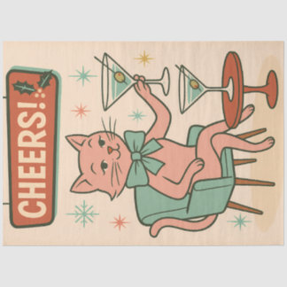 Cheers Cat – Mid Century Christmas Cocktail Seidenpapier