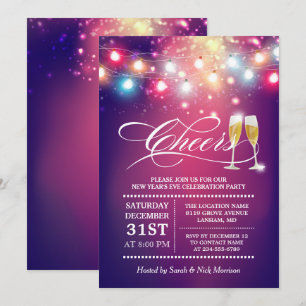 Cheers Champagne String Lights Silvester Party Einladung