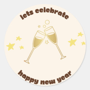 Cheers Champagner Gläser Neue Jahre Nachricht Runder Aufkleber