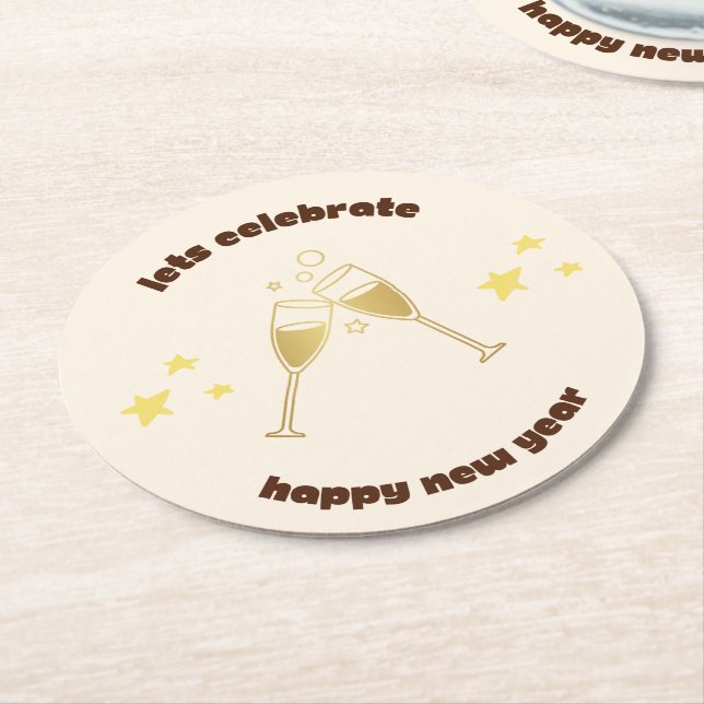 Cheers Champagner Gläser Neue Jahre Nachricht Runder Pappuntersetzer (Angewinkelt)