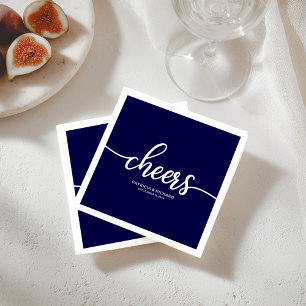 Cheers - Chic Navy Blue Calligraphy Wedding Serviette
