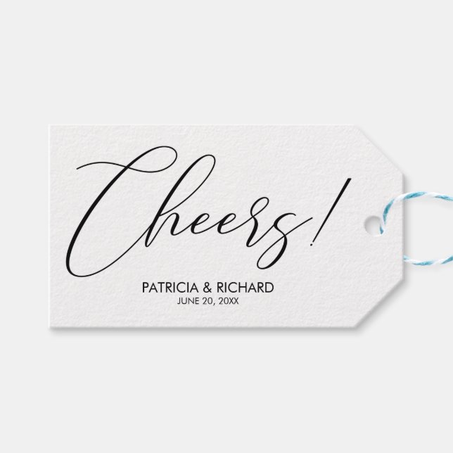 Cheers Chic Script Letters Gastgeschenke Hochzeit  Geschenkanhänger (Vorderseite (Horizontal))