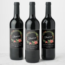 Cheers Christmas Greenery Wine Label