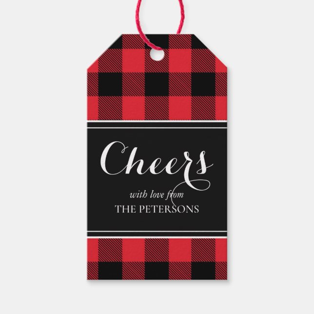 Cheers Classy Red Black Buffalo Kariert Geschenkanhänger (Vorderseite)