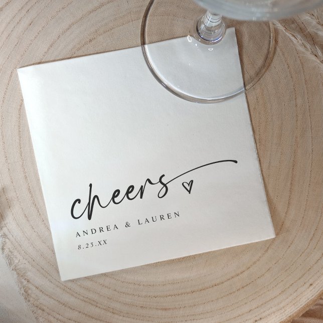 Cheers Cocktail Napkins Heart Handwriting Wedding Serviette (Cheers wedding napkins - personalized wedding napkins for reception, rehearsal dinner, engagements)