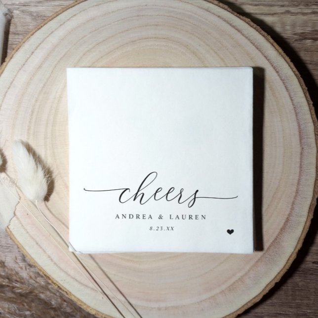 Cheers Cocktail Napkins Herz Moderne Hochzeit Serviette (Cheers wedding napkins - black and white modern simple personalized cocktail napkins)