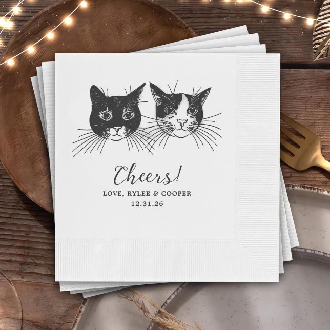 Cheers Custom Cat Drawn Cocktail Napkins Wedding Serviette (Von Creator hochgeladen)