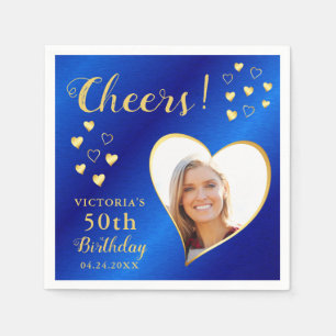 Cheers Custom Foto Blue und Gold 50. Geburtstag Serviette