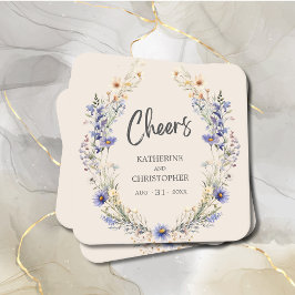 Cheers Dusty Blue BOHO Wildblumen Elegante Hochzei Rechteckiger Pappuntersetzer