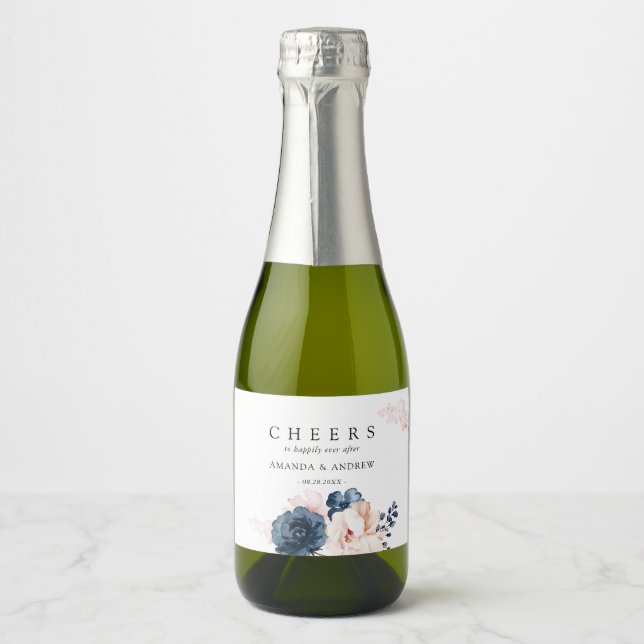 Cheers Dusty Blue, Pink Floral Wedding Modern (Vorderseite)