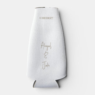 Cheers einfach moderne Gold Script-Namen Hochzeit Flaschenkühler