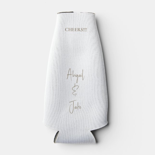 Cheers einfach moderne Gold Script-Namen Hochzeit Flaschenkühler (Vorderseite)