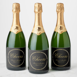 Cheers Elegant Black Gold Calligraphy Wedding