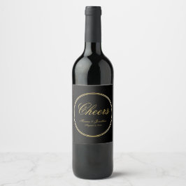 Cheers Elegant Black Gold Calligraphy Wedding Weinetikett