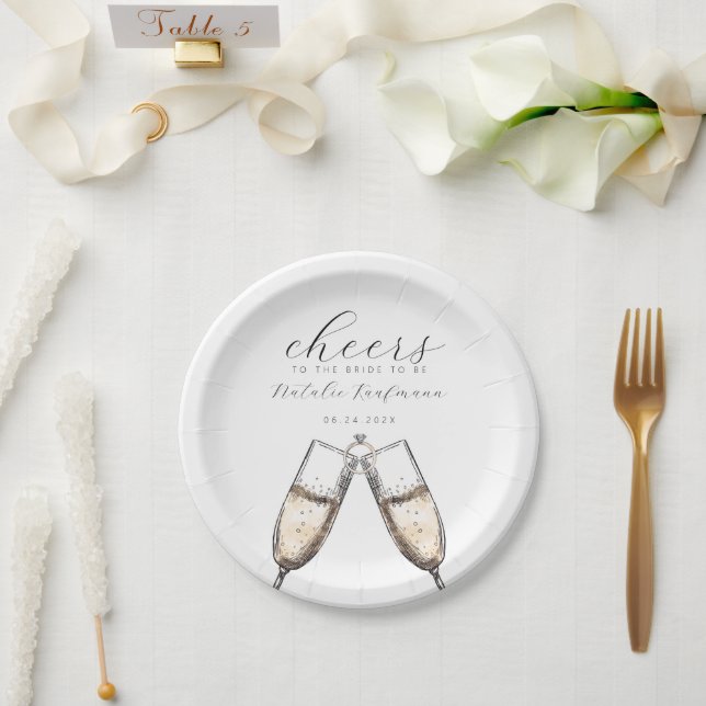 Cheers Elegant Bubbly Champange Brautparty Pappteller (Hochzeit)