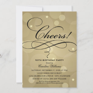 Cheers Elegant Champagne Gold Geburtstagsparty Einladung