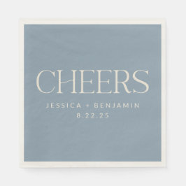 Cheers Elegant Dusty Blue Typografy Wedding Serviette