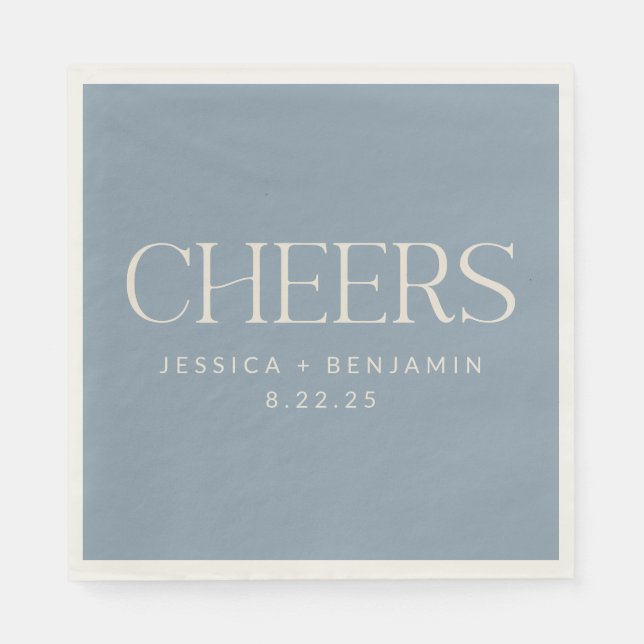Cheers Elegant Dusty Blue Typografy Wedding Serviette (Vorderseite)