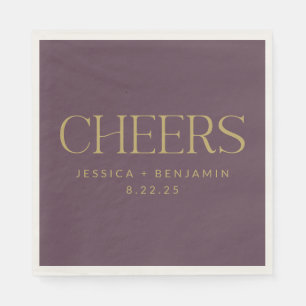 Cheers Elegant Eggplant Gold Typografy Wedding Serviette